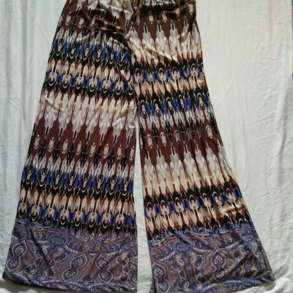 Live and Let Live Brown and Blue Patterned Wide-Leg Pants